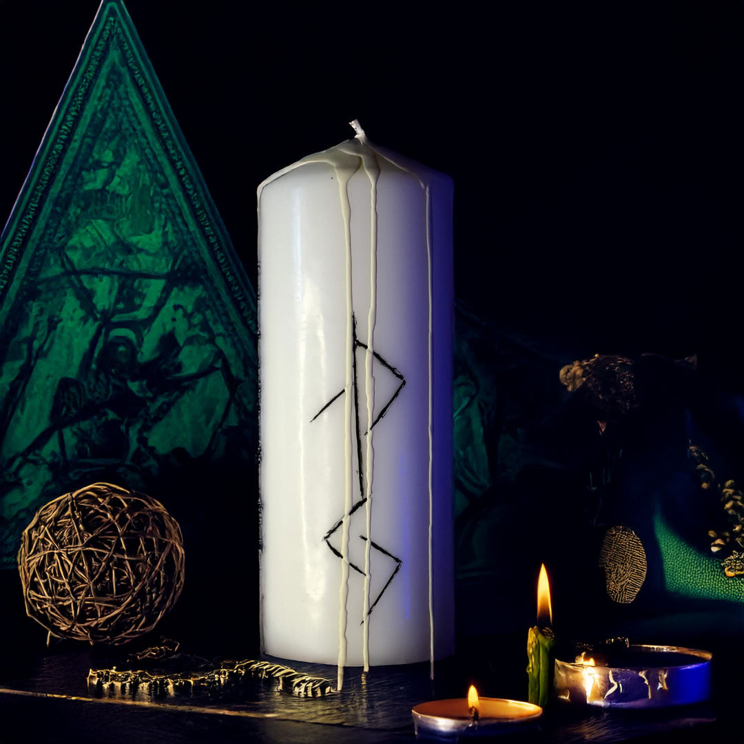 Atragerea Oportunitatilor – Lumanare Talisman cu Sigilii Runice pentru Deschidere de Drumuri, Progres, Claritate in Alegeri si Sustinere Energetica Pozitiva – Giovani Tarot