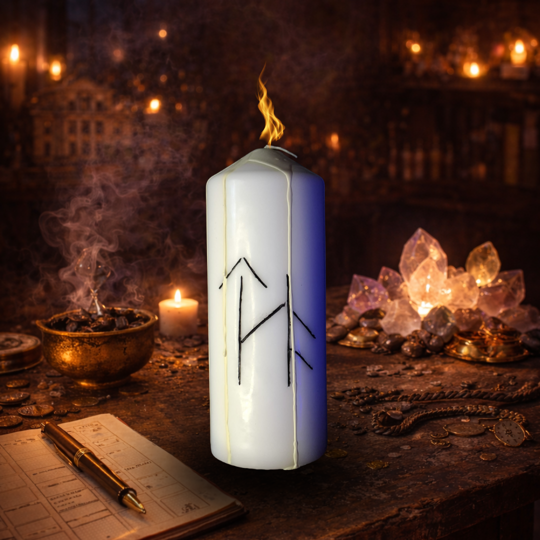 Dreptate Divina – Lumanare Talisman cu Sigilii Runice pentru Echilibru Energetic, Protectie Spirituala, Delimitare si Claritate Interioara – Giovani Tarot