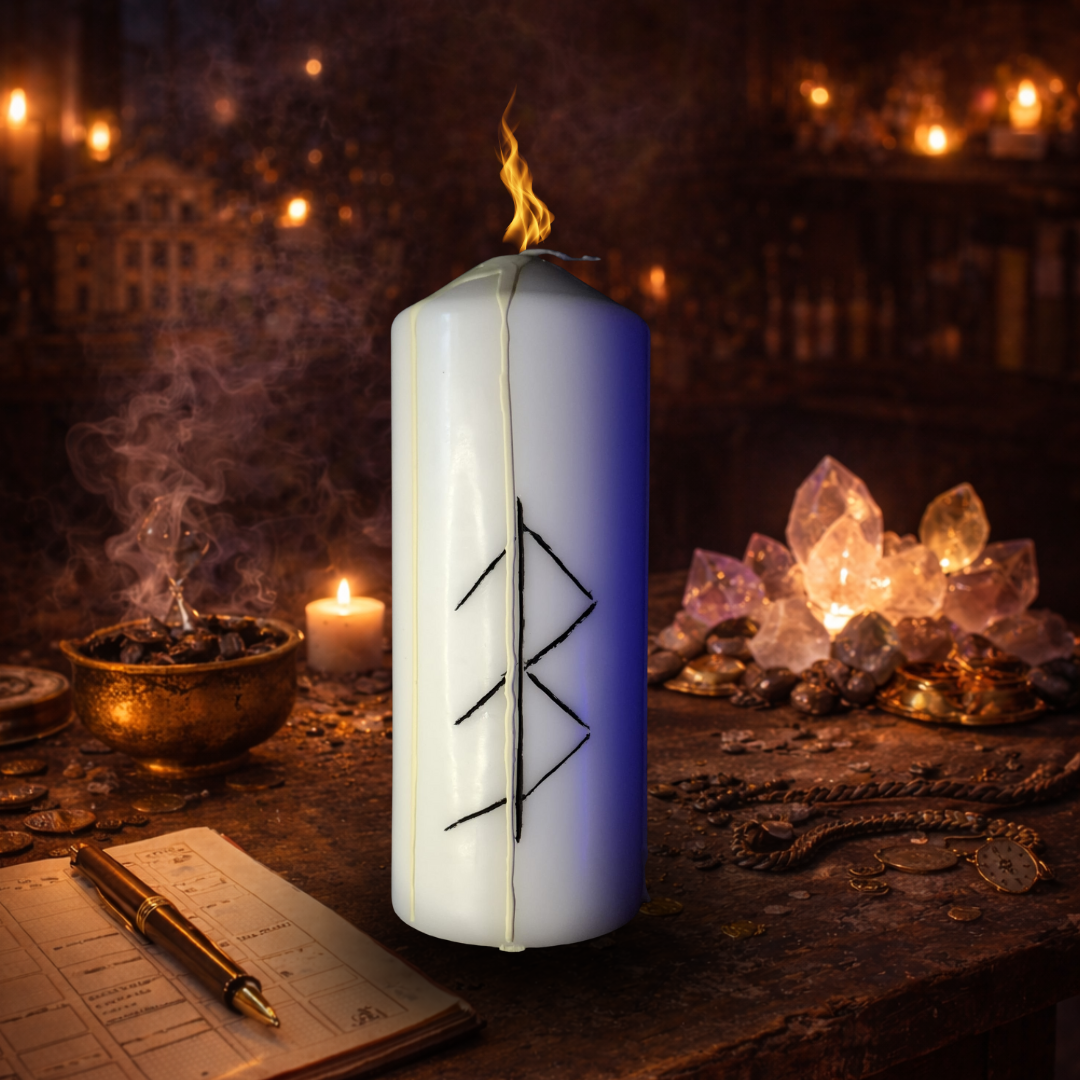 Impacare si Comunicare Pasnica – Lumanare Talisman cu Sigilii Runice pentru Armonie in Relatii, Dialog Echilibrat, Calm Emotional si Claritate Interioara – Giovani Tarot