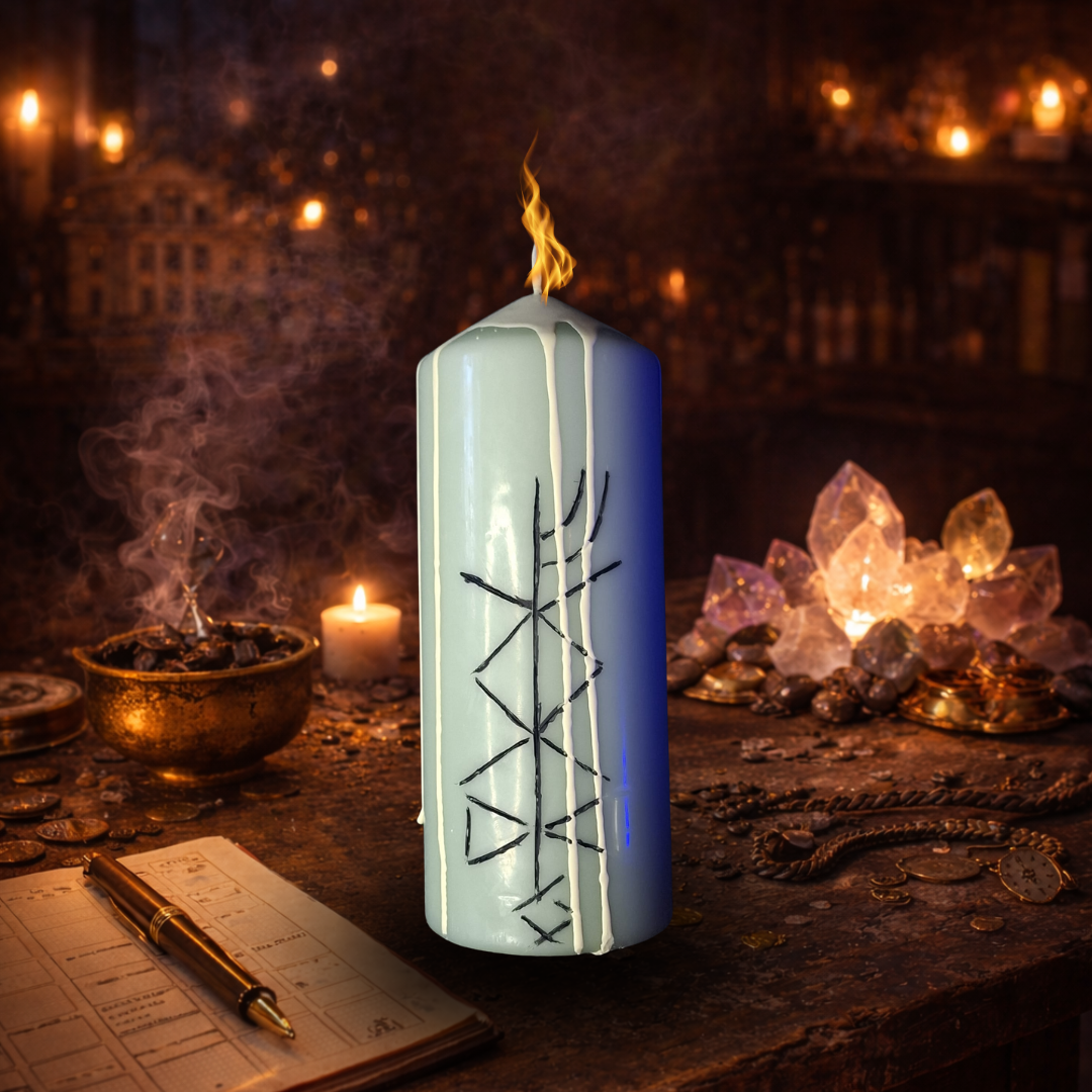 Abundenta Financiara si Deblocarea Banilor – Lumanare Talisman cu Sigilii Runice pentru Prosperitate, Flux Financiar, Stabilitate Materiala si Atragerea Banilor – Giovani Tarot