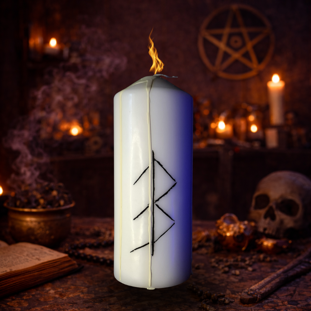 Impacare si Comunicare Pasnica – Lumanare Talisman cu Sigilii Runice pentru Armonie in Relatii, Dialog Echilibrat, Calm Emotional si Claritate Interioara – Giovani Tarot