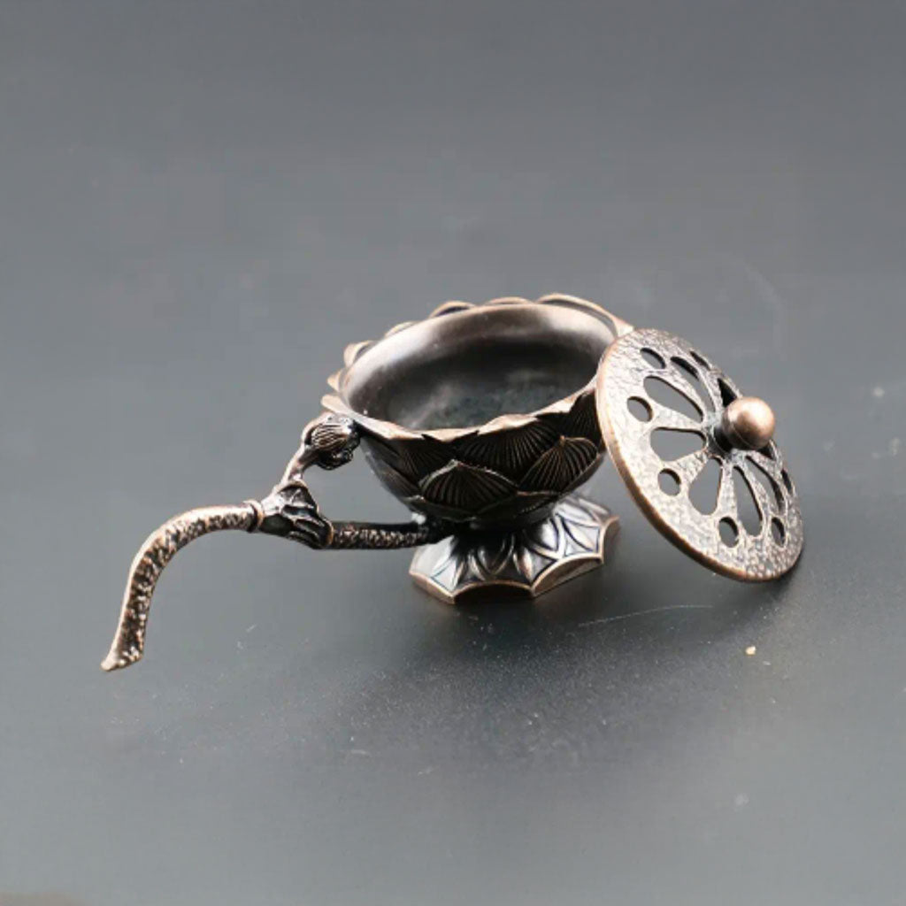 Suport pentru tamaie din metal cu capac – arzator pentru tamaie rasina si carbune