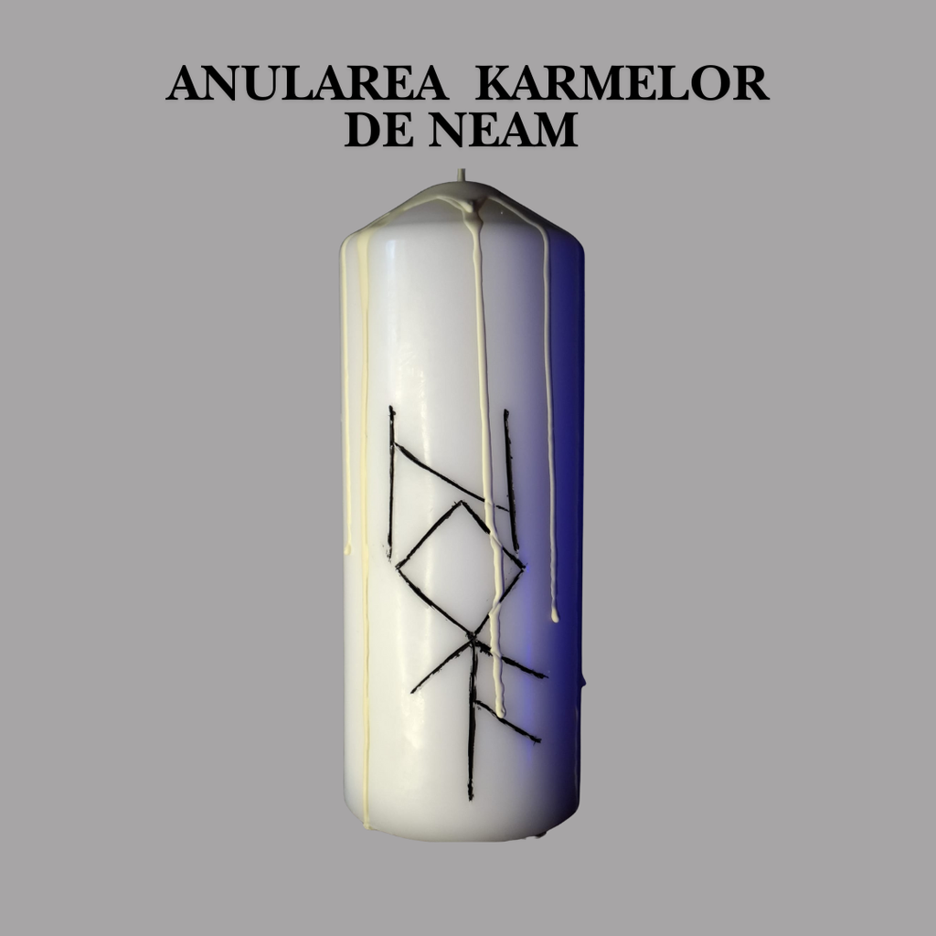 Ritual Anularea Karmelor de Neam – Lumanare Talisman cu Sigilii Runice, Salvie Alba si Scoica