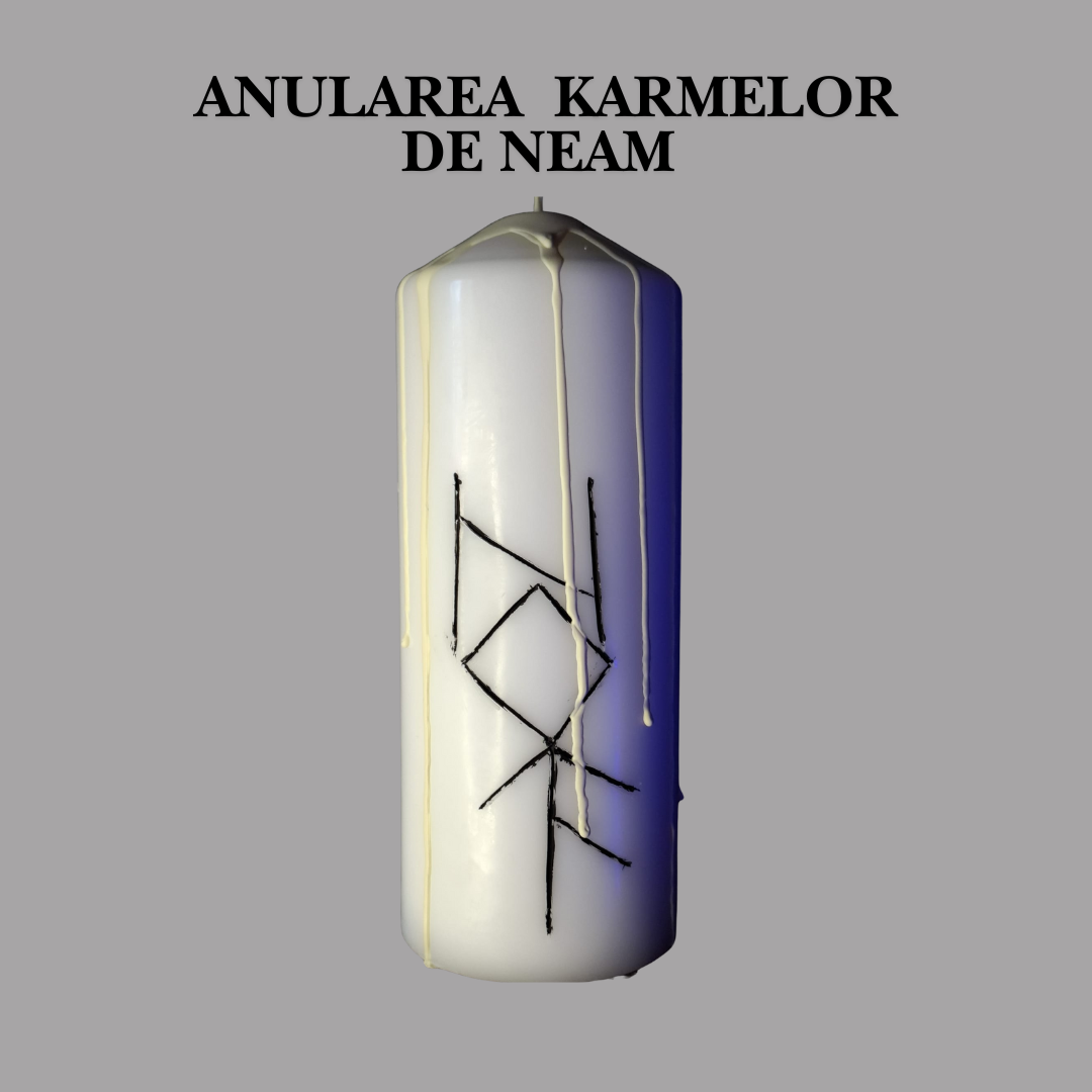 Ritual Anularea Karmelor de Neam – Lumanare Talisman cu Sigilii Runice, Salvie Alba si Scoica