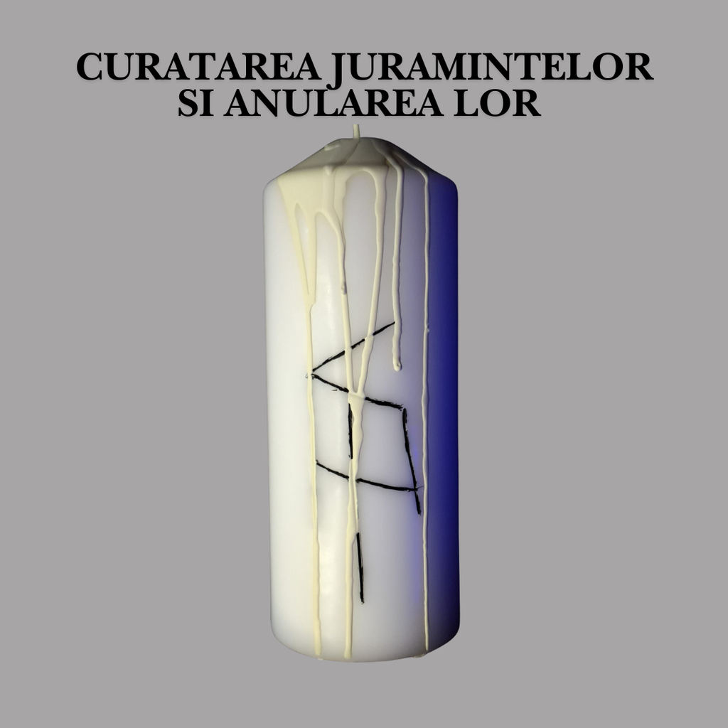 Curatarea Juramintelor – Lumanare Talisman cu Sigilii Runice pentru Eliberare Energetica, Claritate Interioara, Detasare Emotionala si Echilibru Spiritual – Giovani Tarot