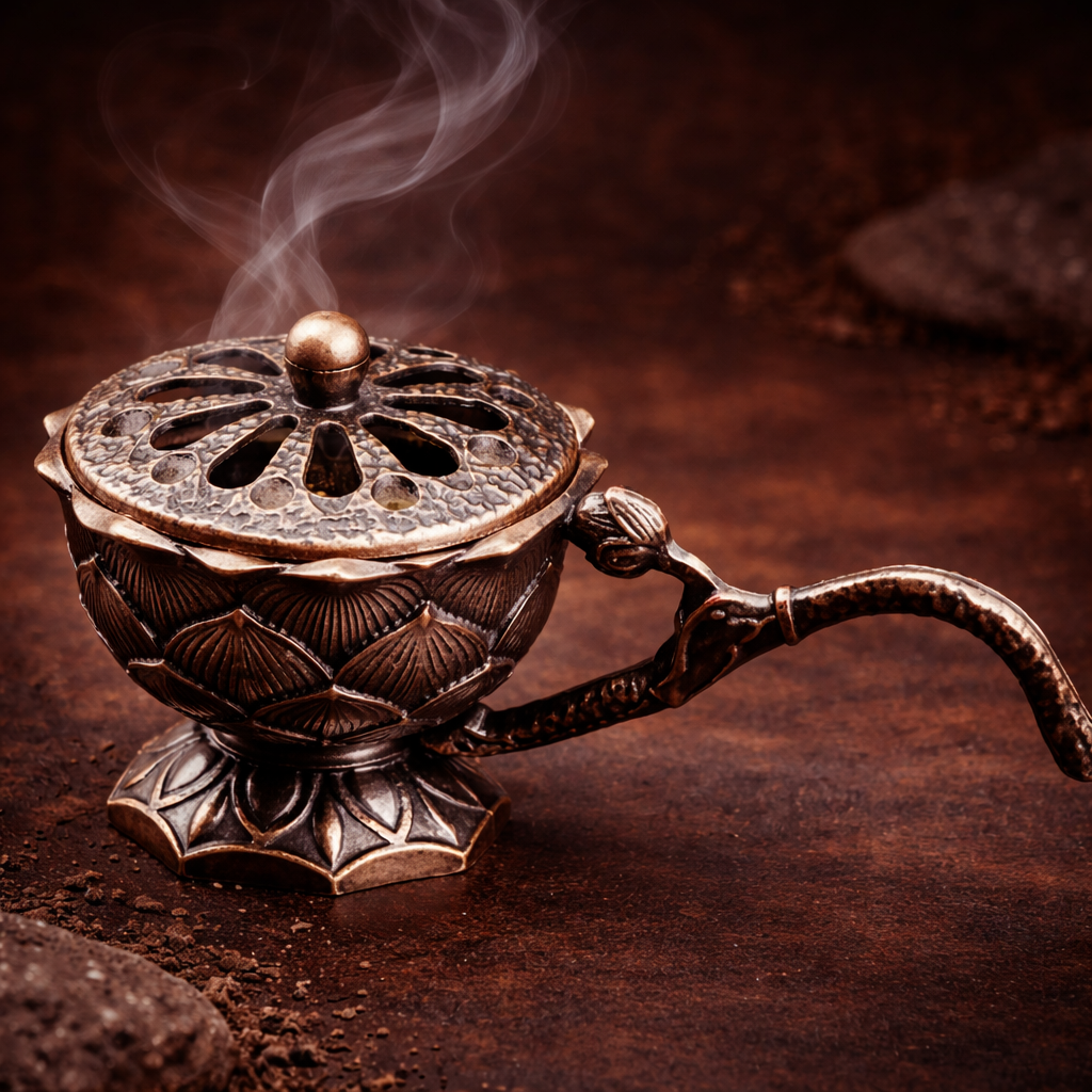 Suport pentru tamaie din metal cu capac – arzator pentru tamaie rasina si carbune