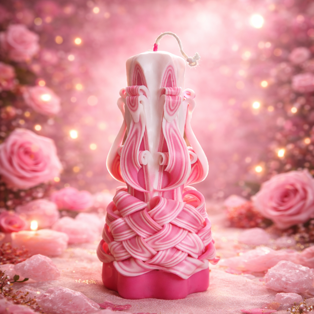 Lumanare Sculptata din Parafina Roz – Energie a Iubirii, Armonie Emotionala si Intentie Constienta | 20 cm