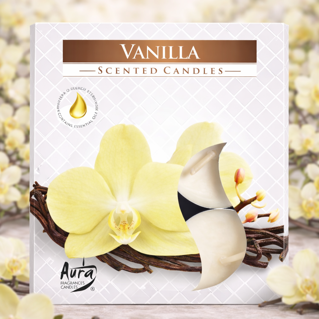 Lumânări Parfumate cu Vanilie Aura – Aromă Caldă, Relaxantă | Lumânări cu Uleiuri Esențiale