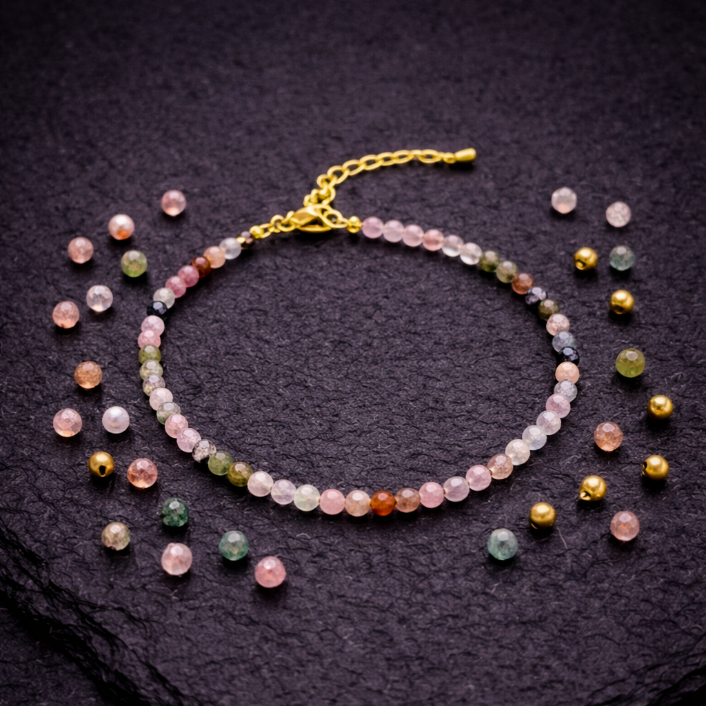 Bratara din Turmalina Multicolora 3 mm – Protectie Energetica, Echilibru Emotional si Armonie Interioara | 17 cm