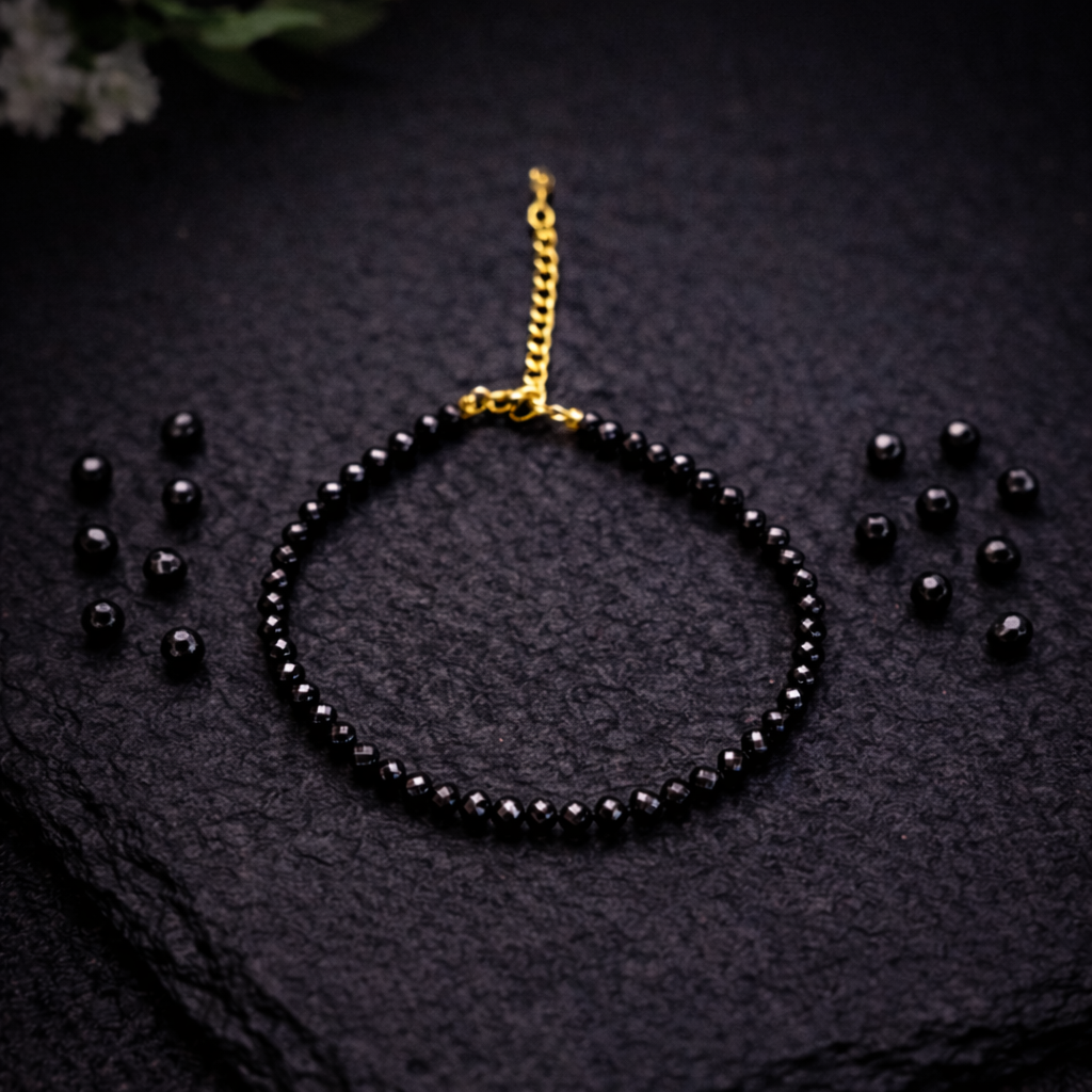 Bratara din Spinel Negru 3 mm – Protectie Energetica, Putere Interioara si Claritate Mentala | 17 cm