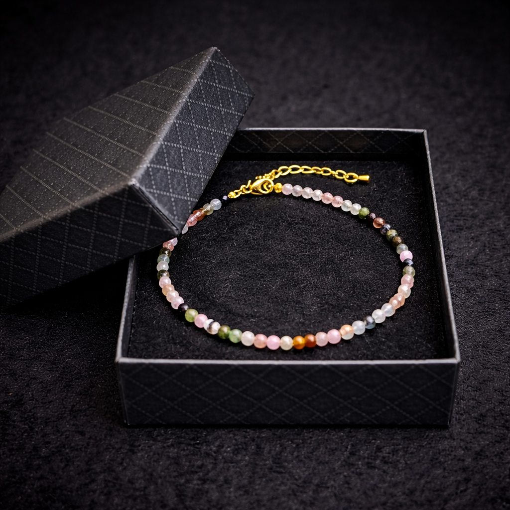 Bratara din Turmalina Multicolora 3 mm – Protectie Energetica, Echilibru Emotional si Armonie Interioara | 17 cm