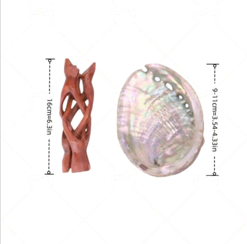 Suport pentru ardere si fumigatie salvie – scoica naturala cu baza din lemn