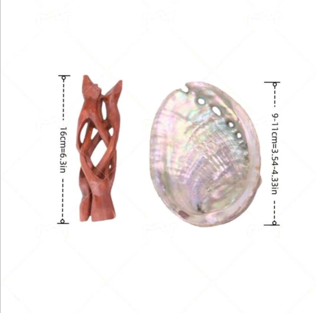 Suport pentru ardere si fumigatie salvie – scoica naturala cu baza din lemn