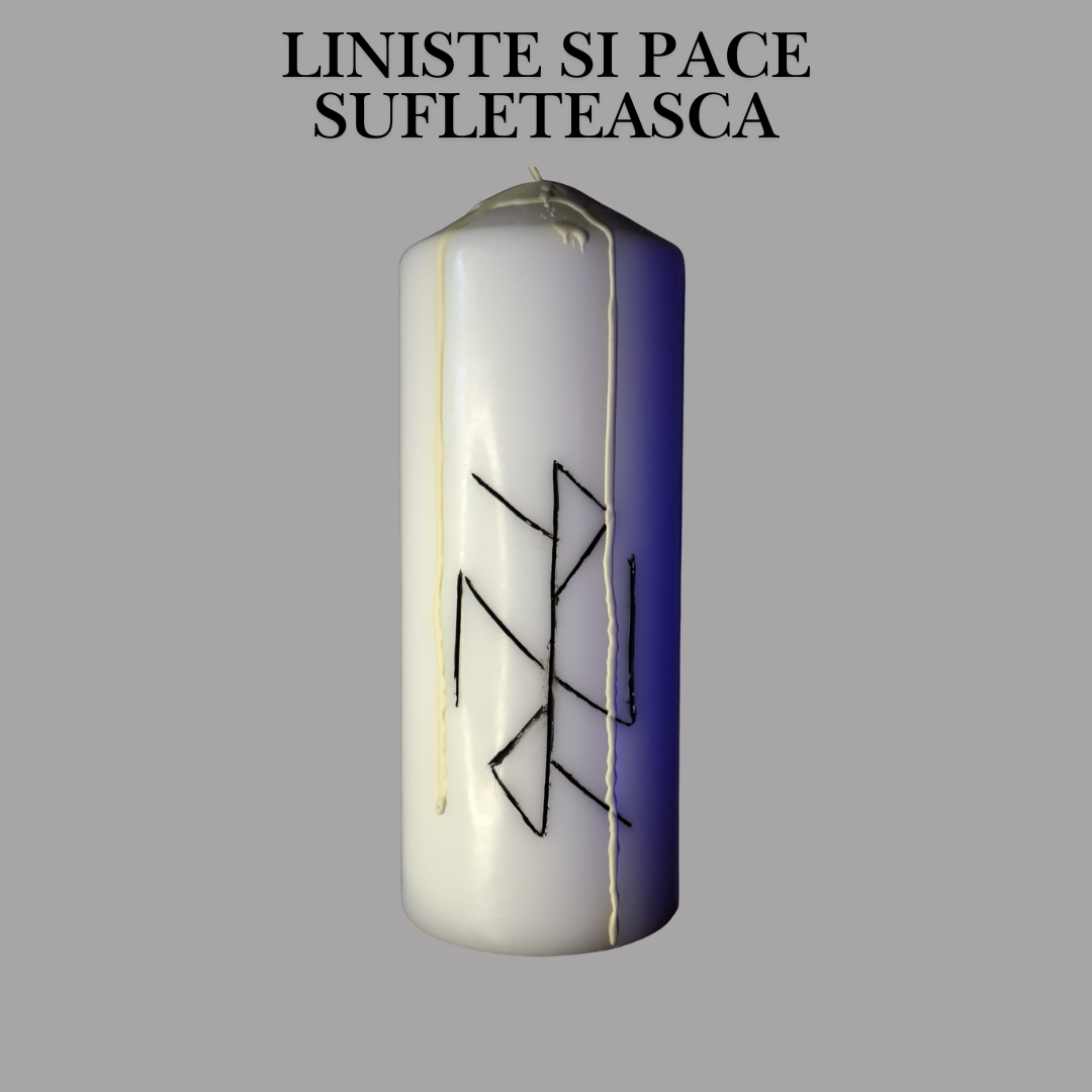 Liniste si Pace Sufleteasca – Lumanare Talisman cu Sigilii Runice pentru Calm Interior, Echilibru Emotional, Relaxare si Armonizare Energetica – Giovani Tarot