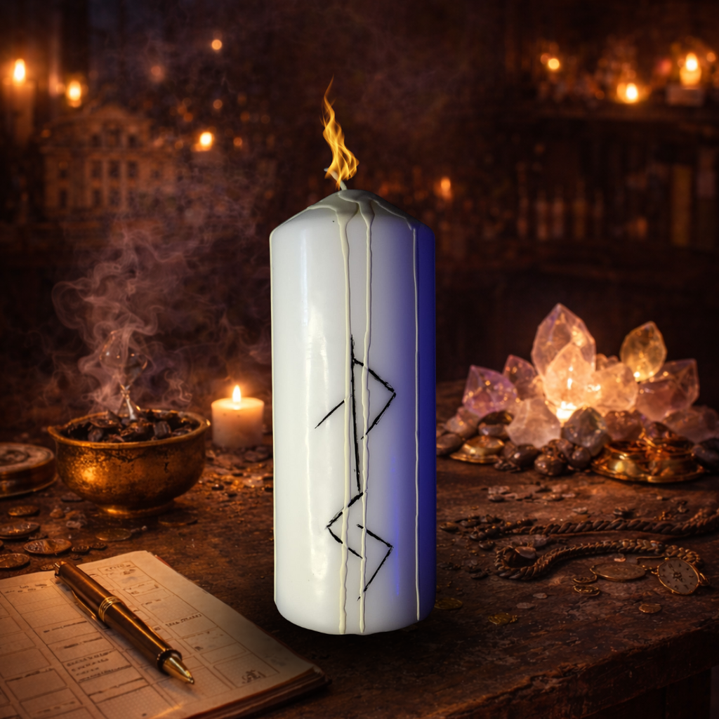 Atragerea Oportunitatilor – Lumanare Talisman cu Sigilii Runice pentru Deschidere de Drumuri, Progres, Claritate in Alegeri si Sustinere Energetica Pozitiva – Giovani Tarot