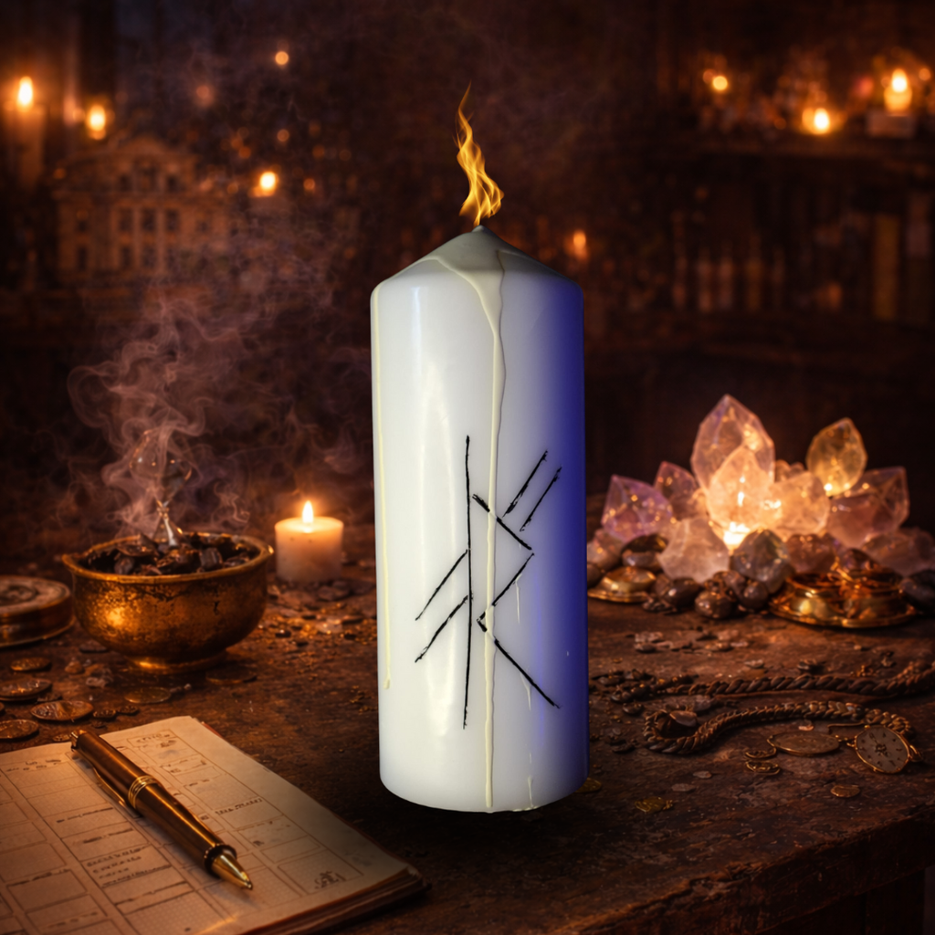 Calauzire Divina – Lumanare Talisman cu Sigilii Runice pentru Claritate Interioara, Indrumare Spirituala, Decizii Constiente si Echilibru Energetic – Giovani Tarot