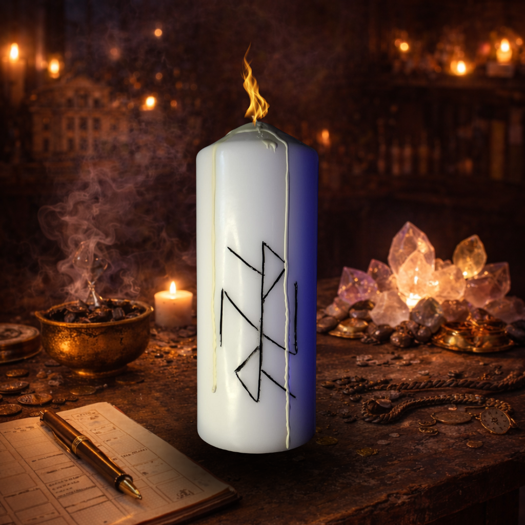 Liniste si Pace Sufleteasca – Lumanare Talisman cu Sigilii Runice pentru Calm Interior, Echilibru Emotional, Relaxare si Armonizare Energetica – Giovani Tarot