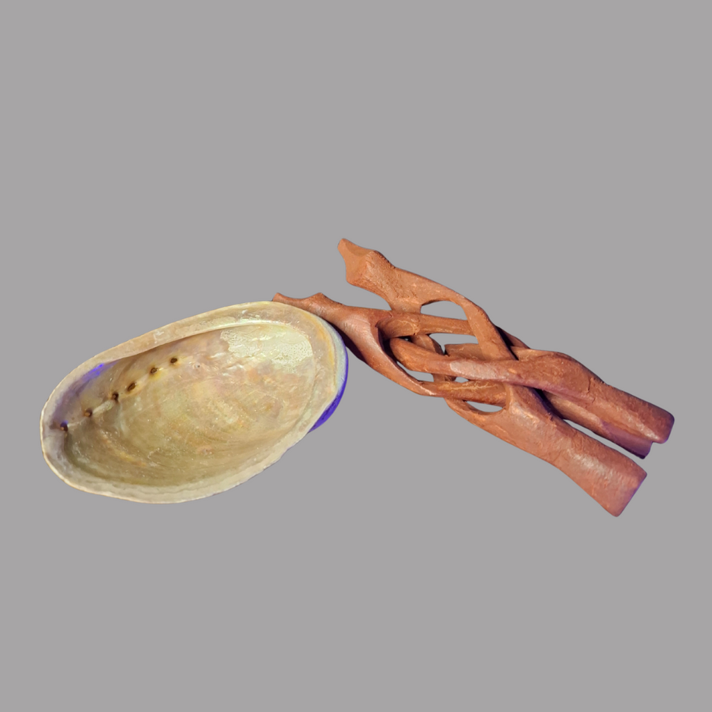 Suport pentru ardere si fumigatie salvie – scoica naturala cu baza din lemn