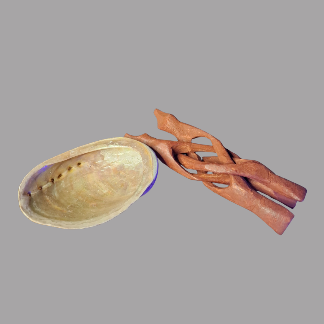 Suport pentru ardere si fumigatie salvie – scoica naturala cu baza din lemn