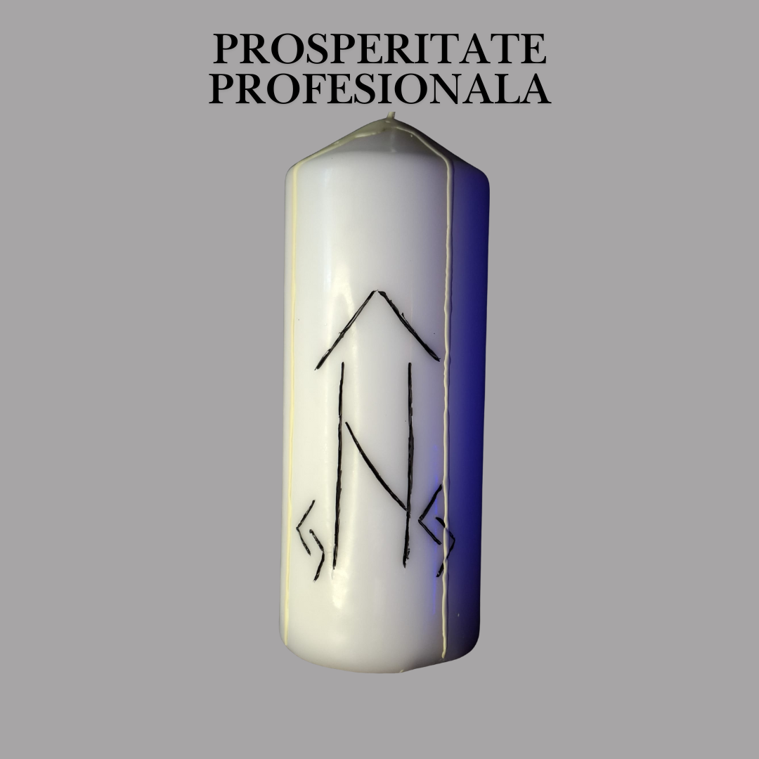 Prosperitate Profesionala – Lumanare Talisman cu Sigilii Runice pentru Evolutie in Cariera, Claritate, Stabilitate si Sustinere Energetica a Drumului Profesional – Giovani Tarot