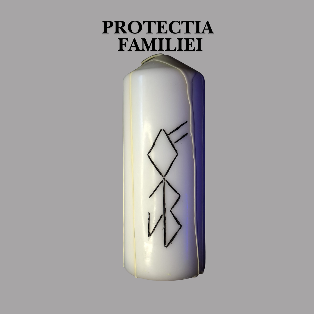 Protectia Familiei – Lumanare Talisman cu Sigilii Runice pentru Protectie Spirituala, Siguranta Caminului, Armonie Familiala si Echilibru Energetic – Giovani Tarot