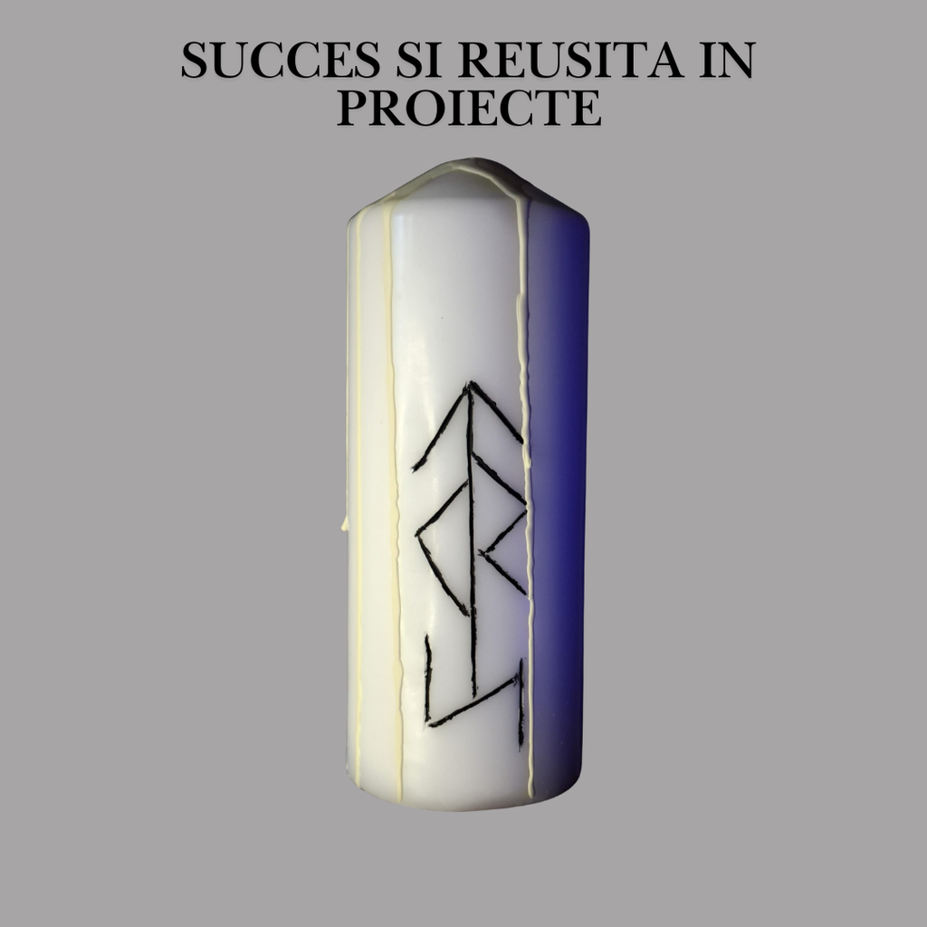 Succes si Reusita in Proiecte – Lumanare Talisman cu Sigilii Runice pentru Claritate, Focalizare, Motivatie si Sustienere Energetica in Obiective Personale si Profesionale – Giovani Tarot