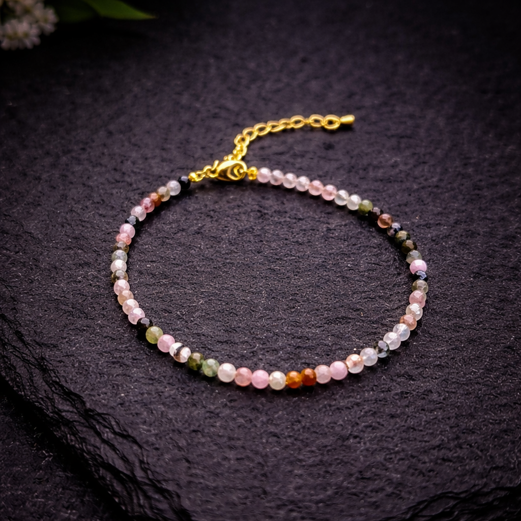 Bratara din Turmalina Multicolora 3 mm – Protectie Energetica, Echilibru Emotional si Armonie Interioara | 17 cm