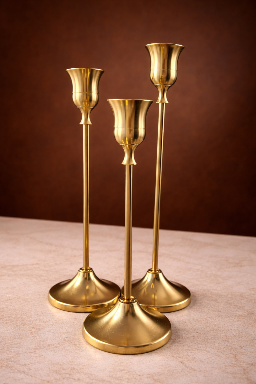 Set 3 Sfesnice din Alama Aurie – Suport Lumanari pentru Ritualuri, Meditatie si Decor Elegant