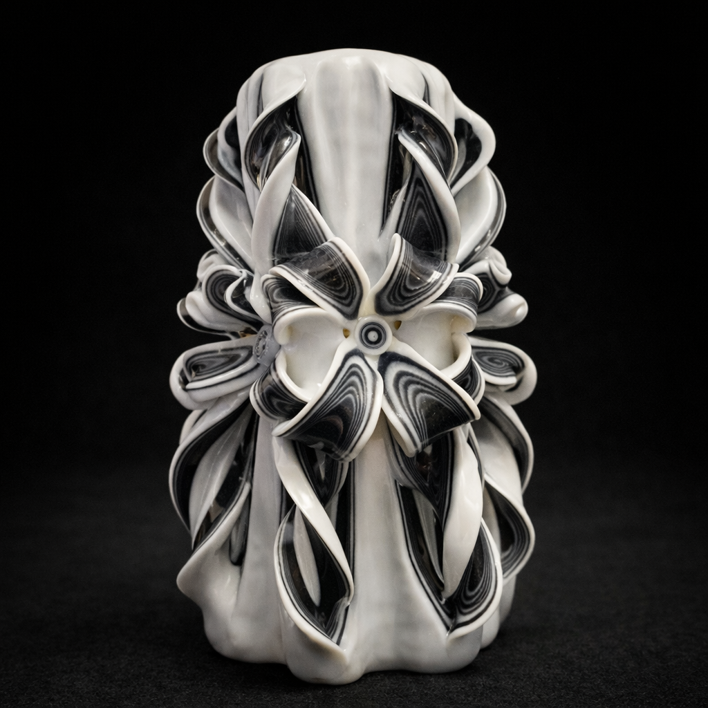 Lumanare sculptata handmade alb-negru – protectie energetica, echilibru si forta interioara | Colectie Giovani Tarot