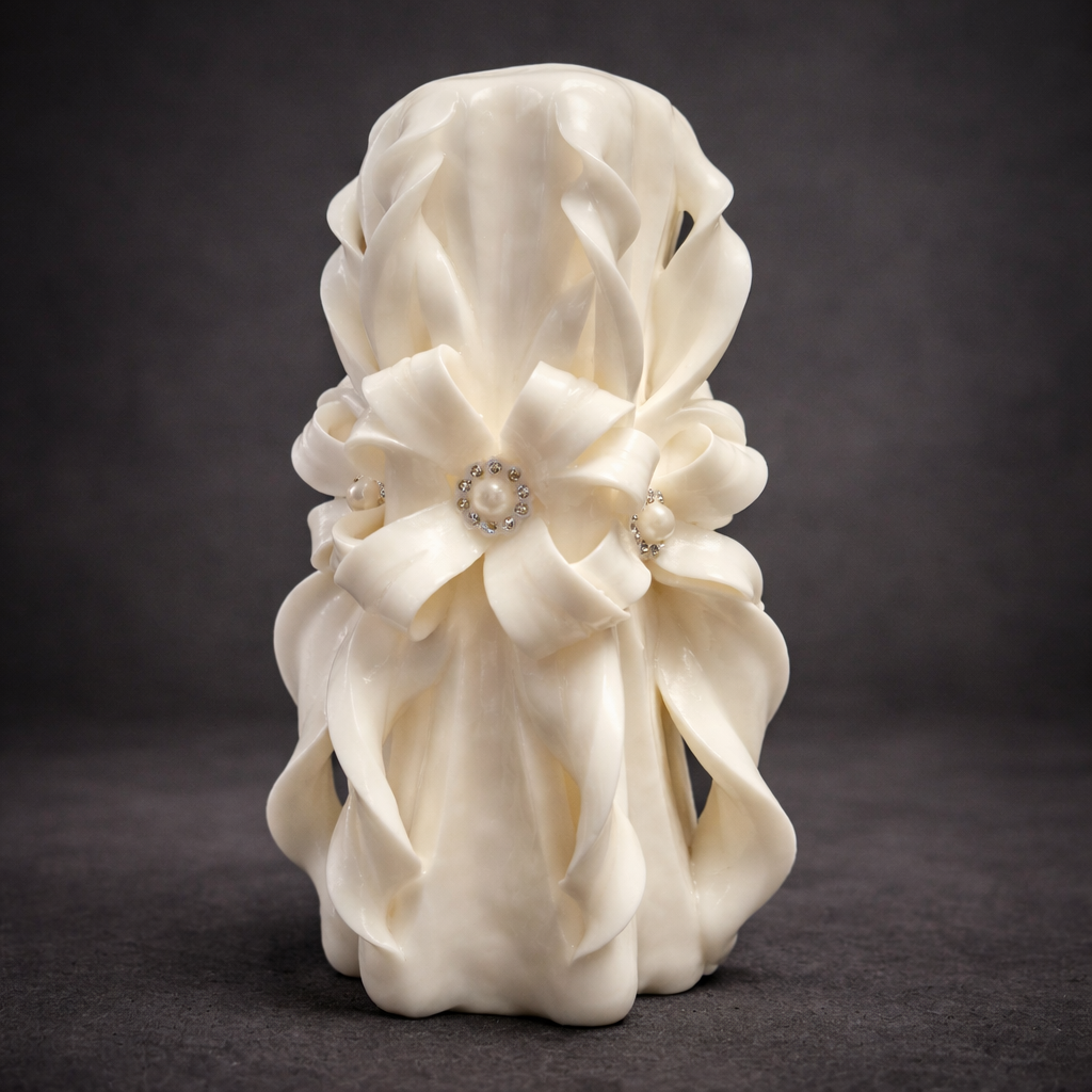 Lumanare sculptata handmade crem – puritate, armonie si energie divina | Colectie Giovani Tarot