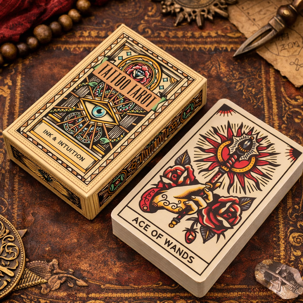 Carti Tarot Tattoo – deck modern cu simbolistica traditionala pentru divinatie, intuitie si ghidare spirituala