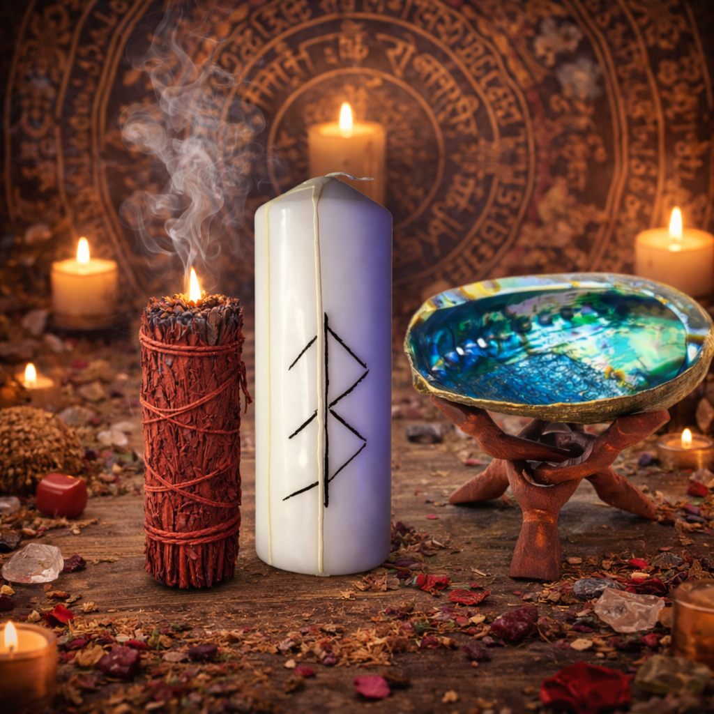 Ritual Spiritual pentru Impacare si Comunicare Pasnica cu Lumanare Talisman, Salvie Rosie si Scoica